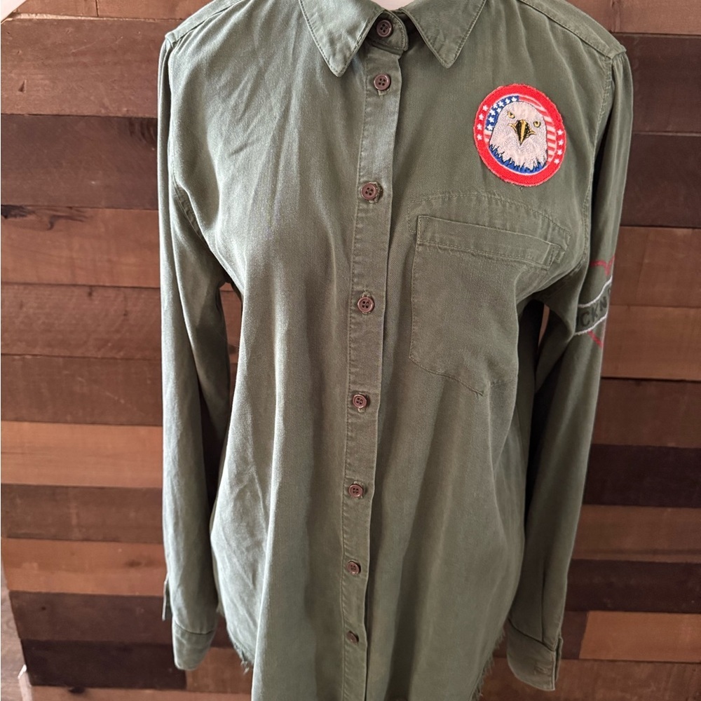 Lauren Moshi button down Shirt with Eagle Patch
